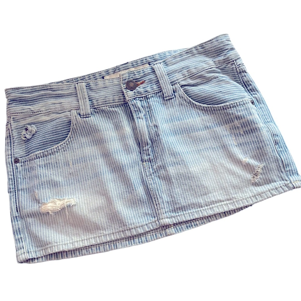 Abercrombie & Fitch Railroad Stripe Destroyed Denim Mini Skirt Sz-4 grunge, 90s